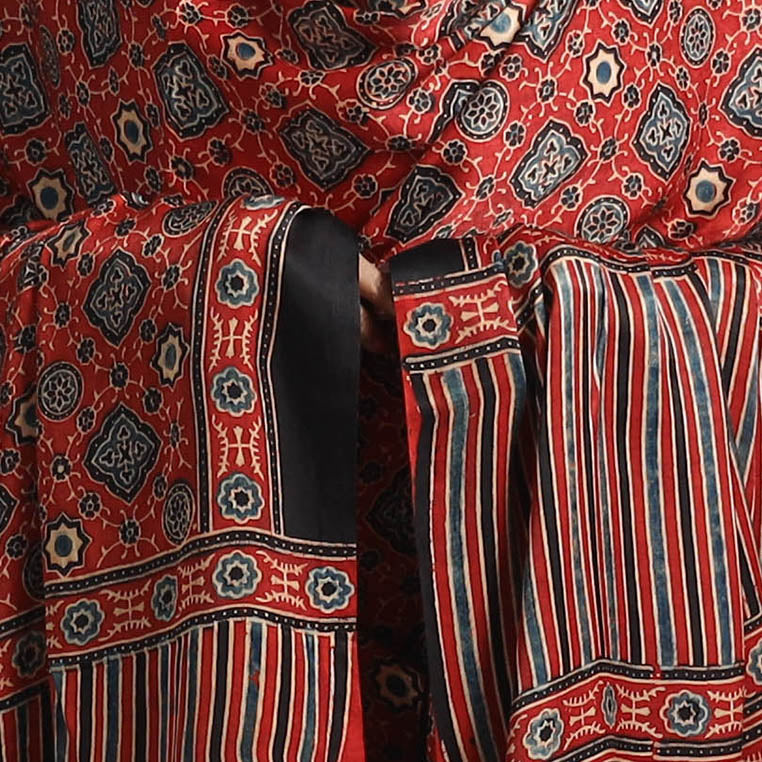 Buy Modal Silk Block Print Ajrakh Dupatta