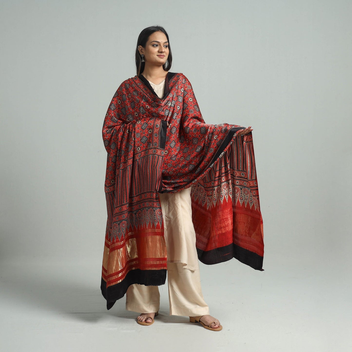 Buy Modal Silk Block Print Ajrakh Dupatta