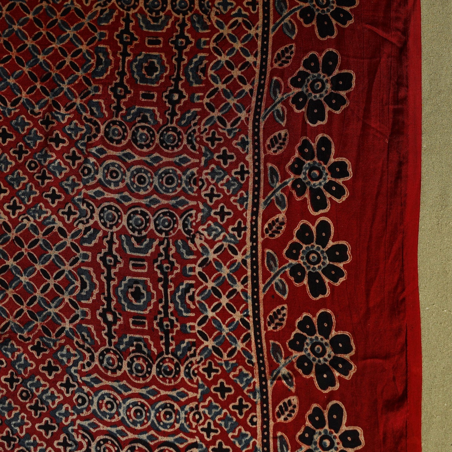 Red Modal Silk Block Print Ajrakh Saree