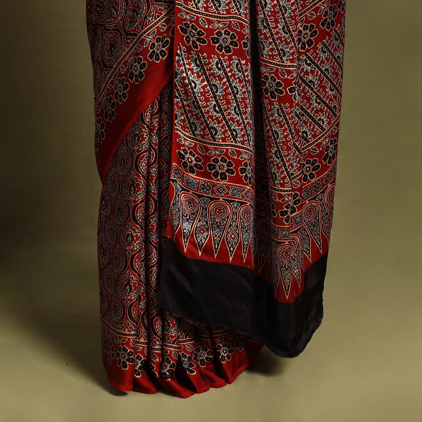 Red Modal Silk Block Print Ajrakh Saree