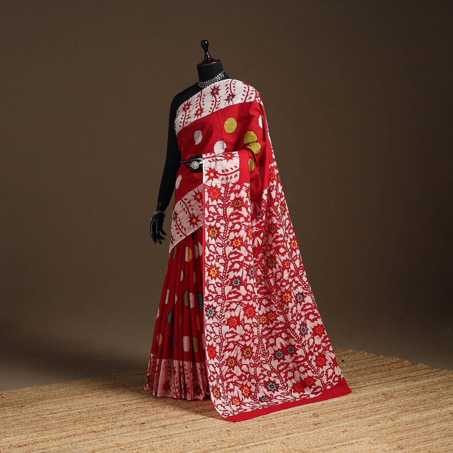 Red - mul cotton hand batik saree 03 - handcrafted