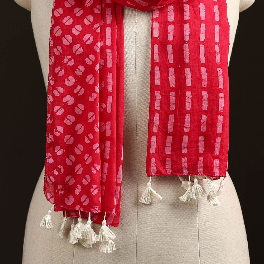 Mul cotton kutch hand batik stole with tassels 17