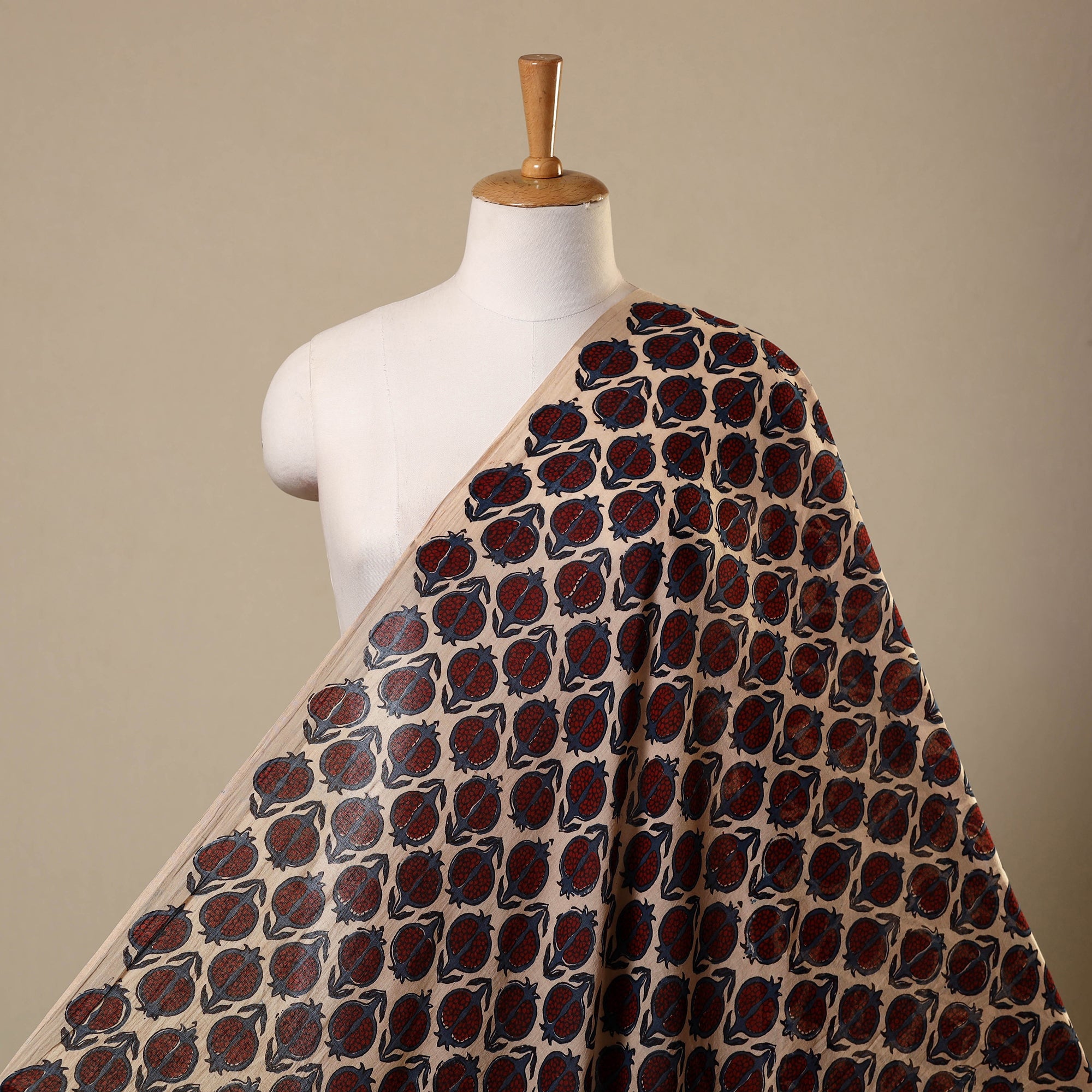 Red - Natural Dyed Mul Cotton Bagh Print Fabric 18