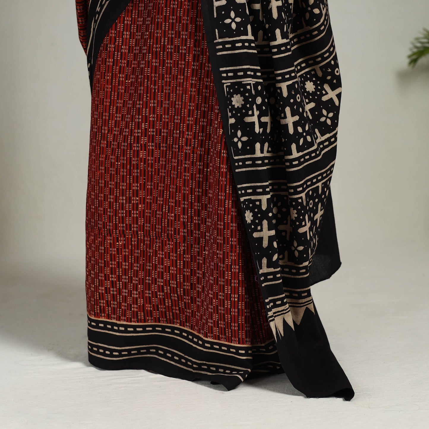 Red - Mul Cotton Block Print Ajrakh Saree 01