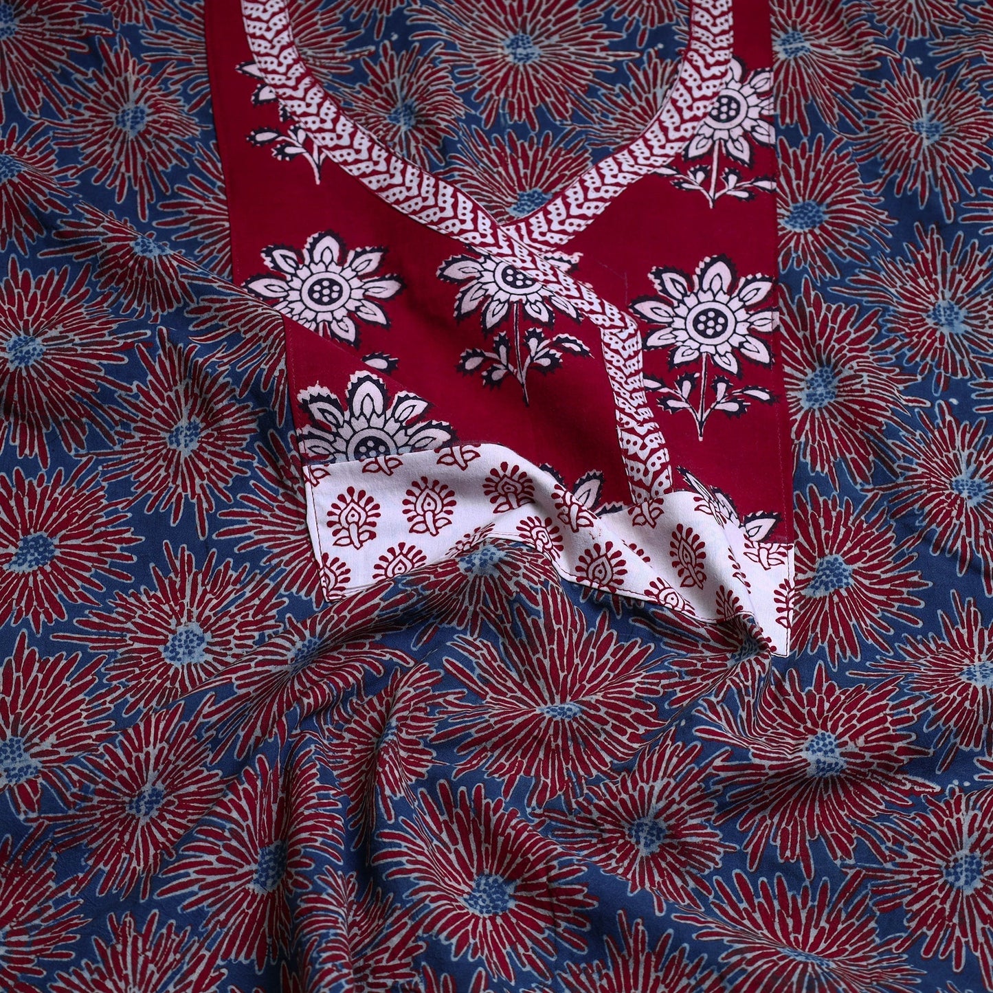 Buy Red Block Print Cotton Ajrakh Kurta Material Online