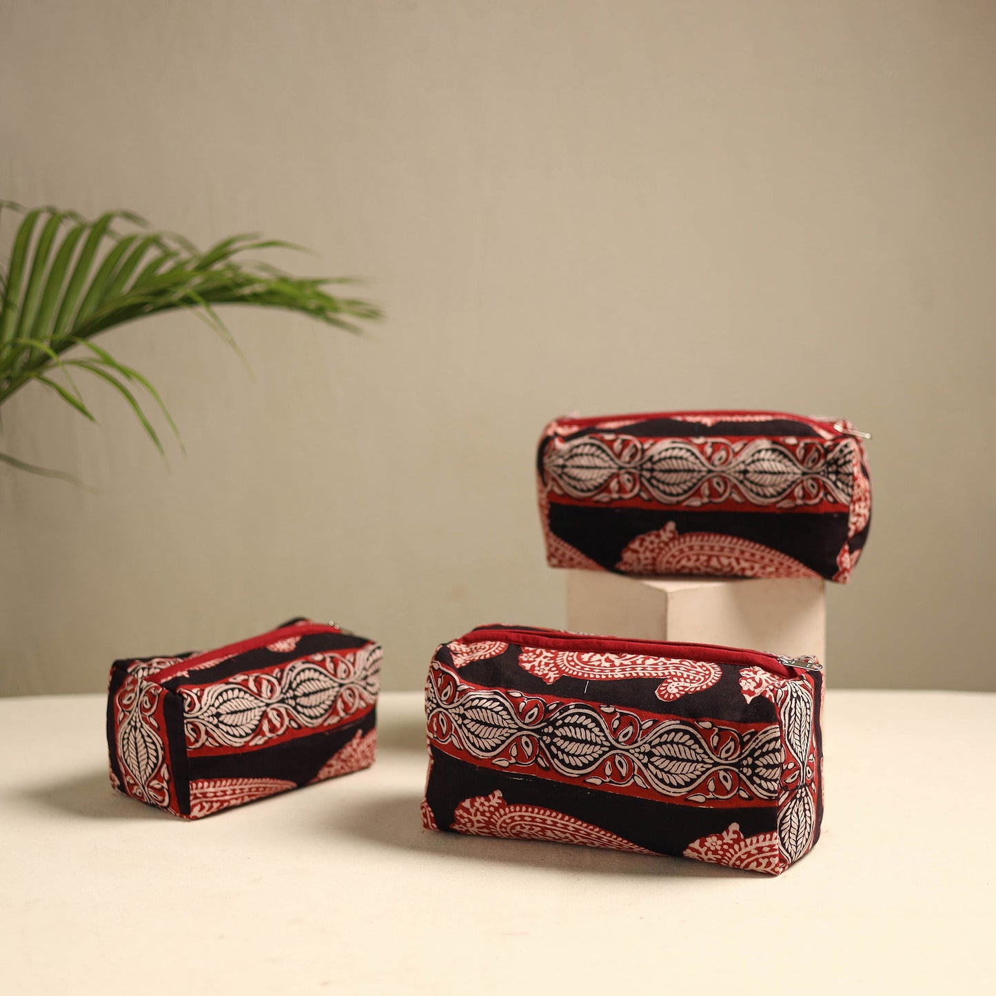 Red Multipurpose Handmade Toiletry Bags (Set of 3)