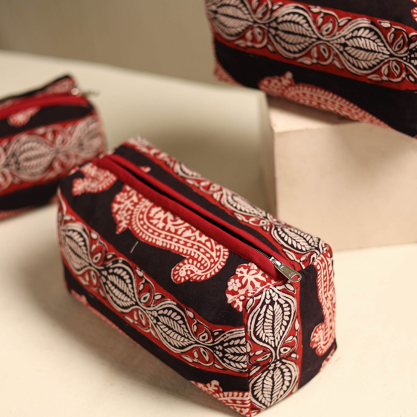 Red Multipurpose Handmade Toiletry Bags (Set of 3)