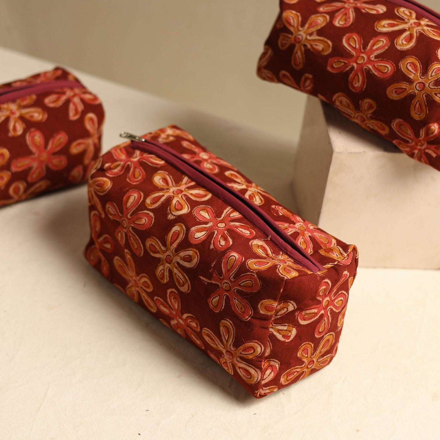 Red Multipurpose Handmade Toiletry Bags (Set of 3)