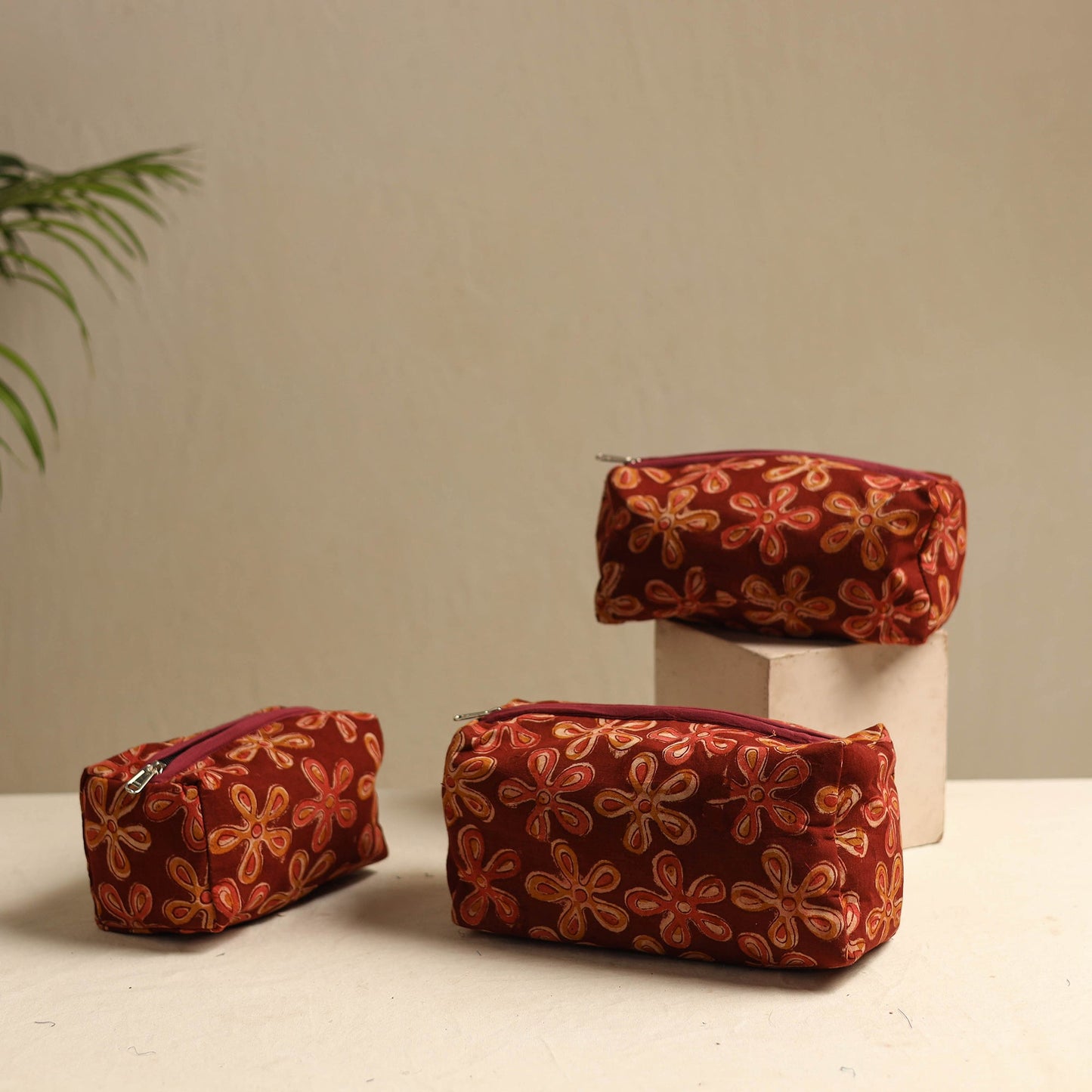 Red Multipurpose Handmade Toiletry Bags (Set of 3)