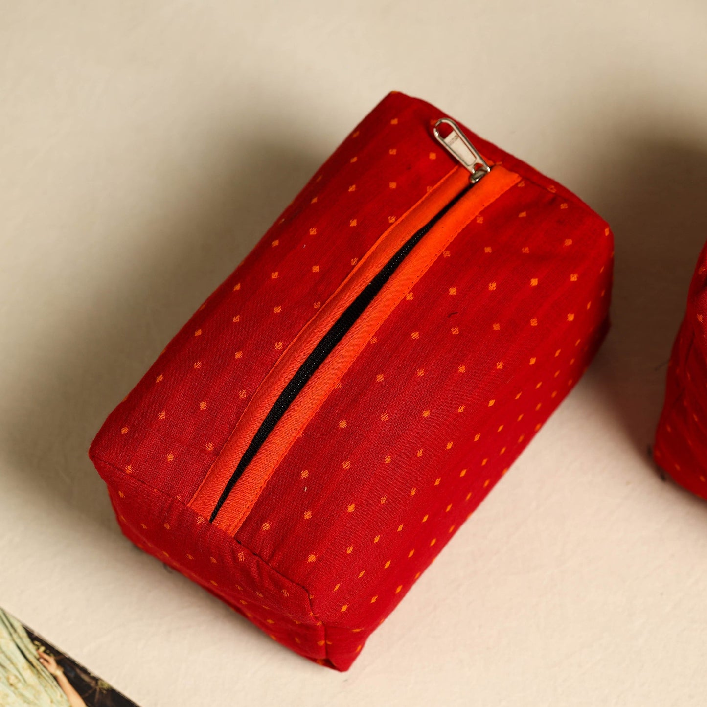 Red Handmade Cotton Toiletry Bags (Set of 3)