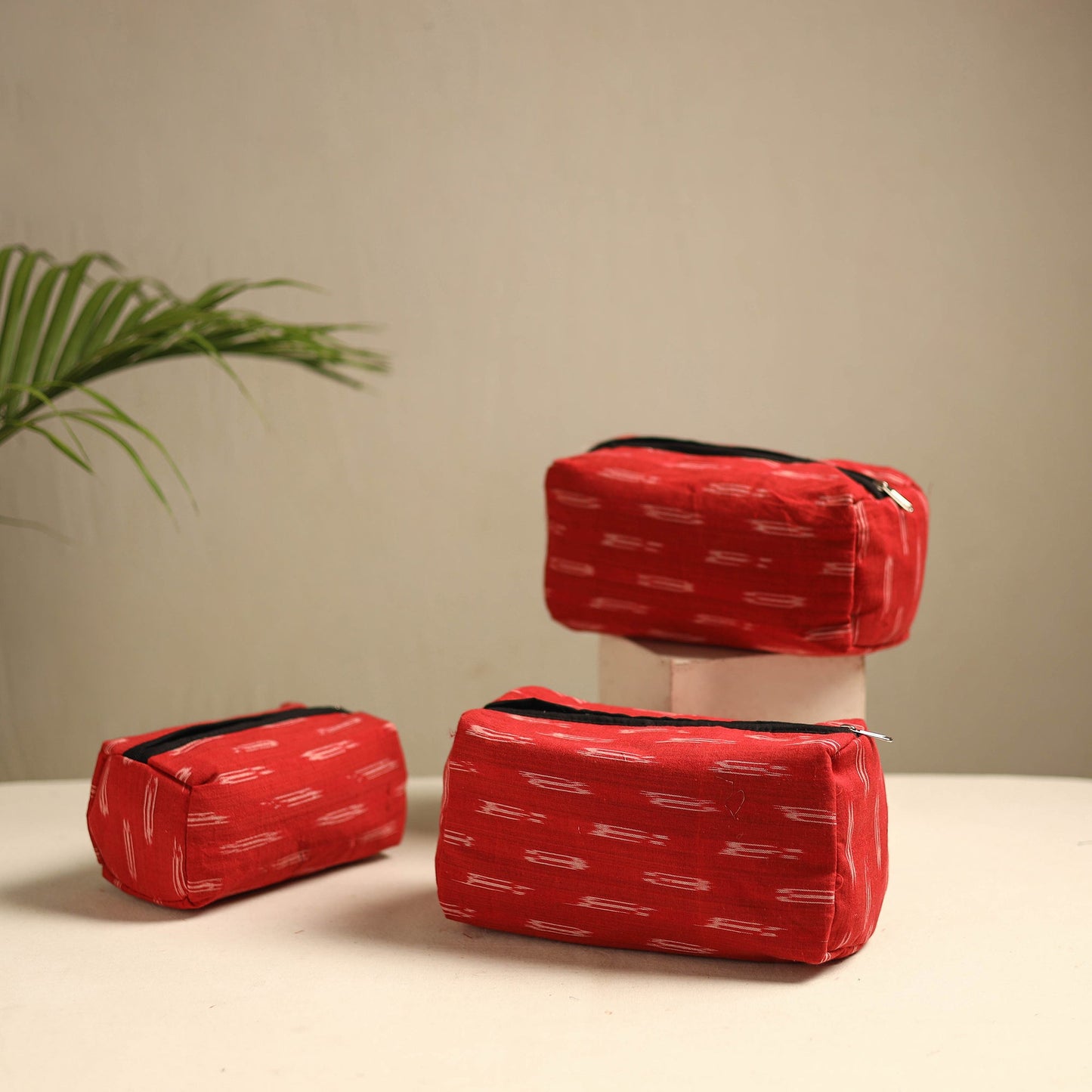 Red Multipurpose Handmade Toiletry Bags (Set of 3)