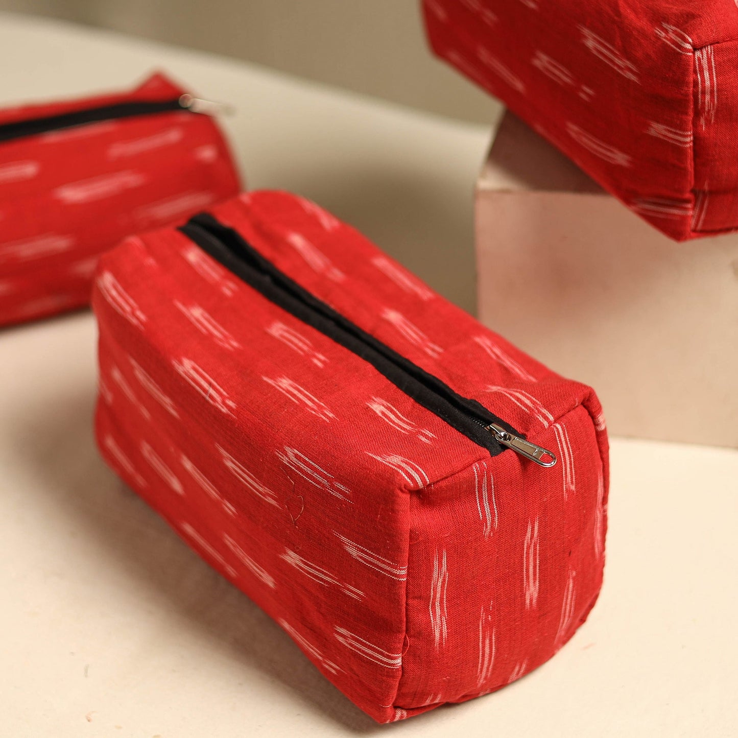 Red Multipurpose Handmade Toiletry Bags (Set of 3)