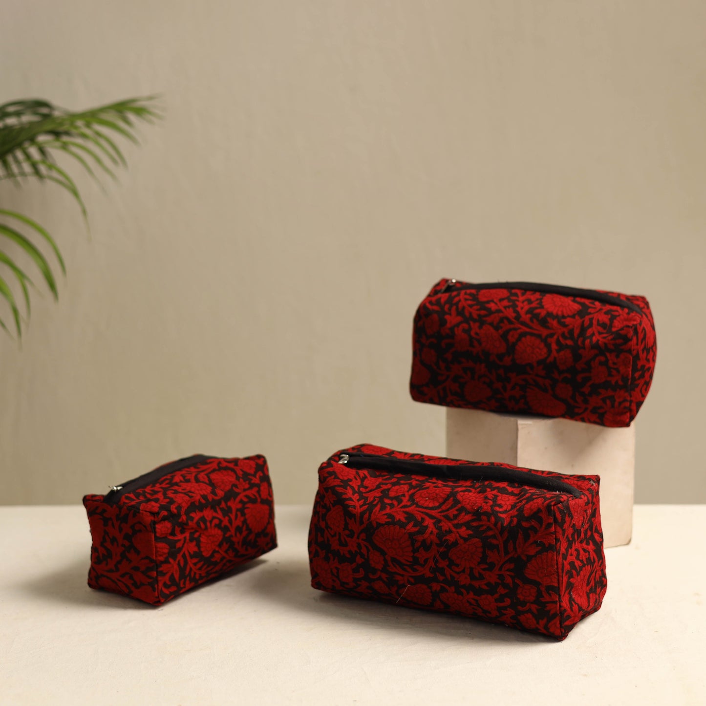 Red Multipurpose Handmade Toiletry Bags (Set of 3)