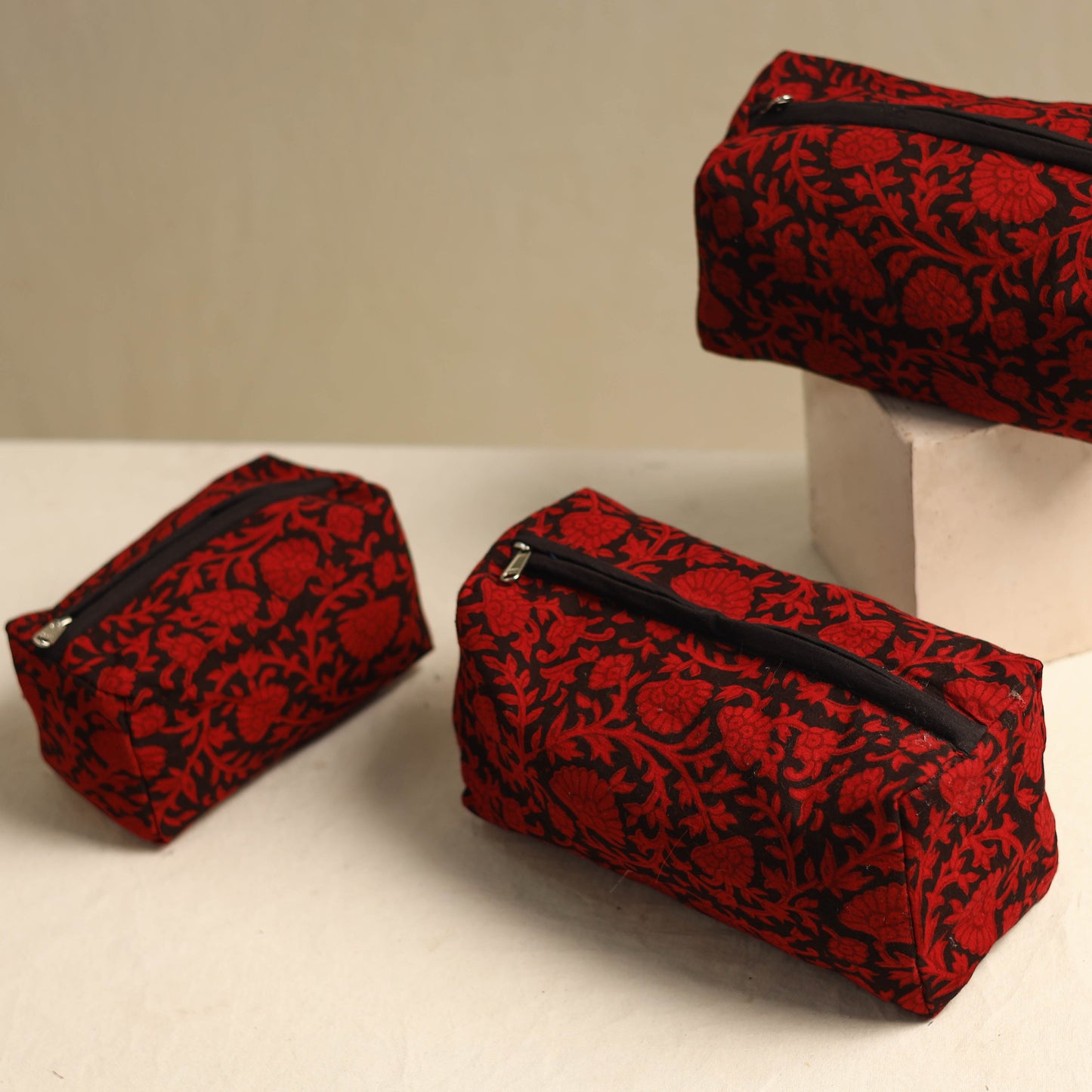 Red Multipurpose Handmade Toiletry Bags (Set of 3)