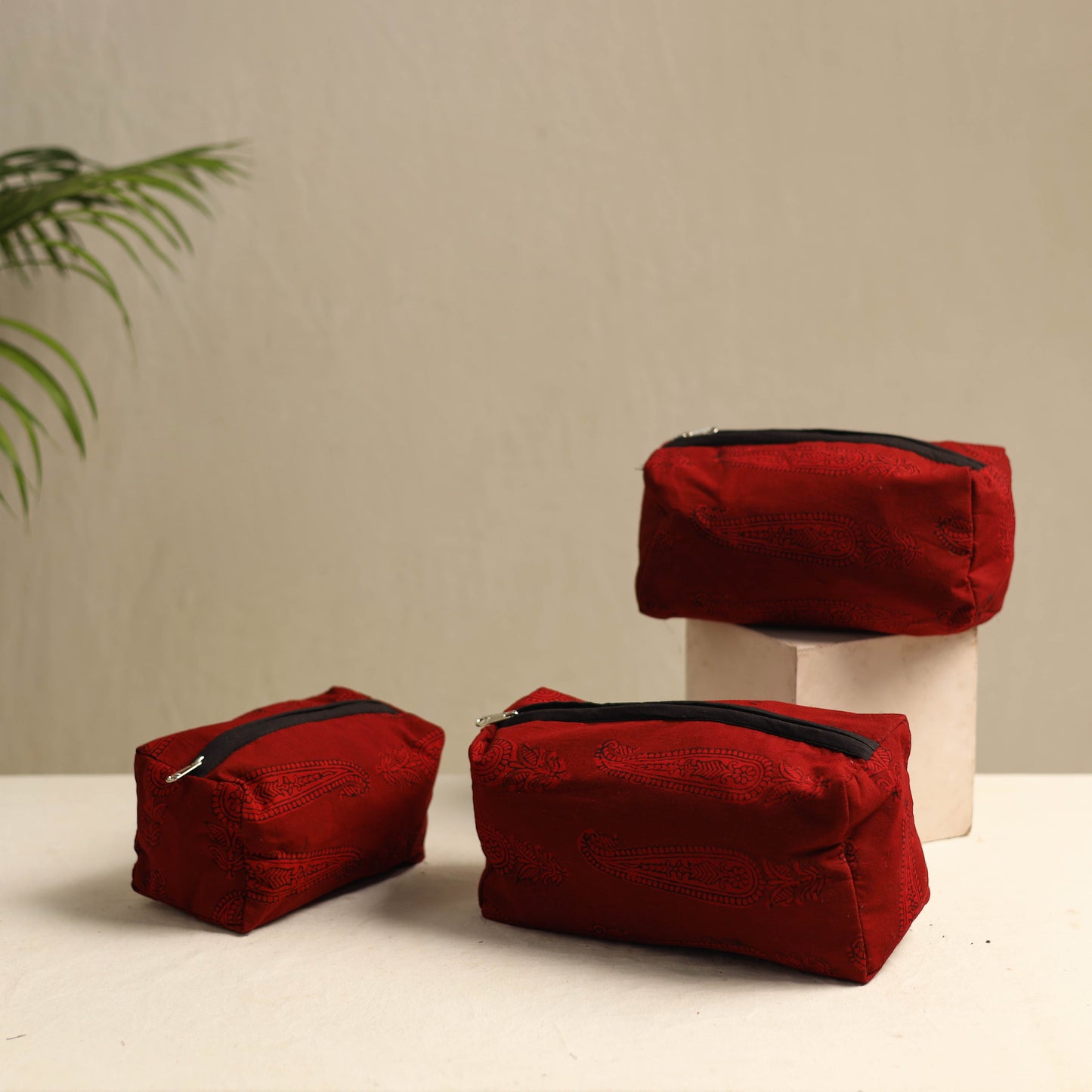 Red Multipurpose Handmade Toiletry Bags (Set of 3)