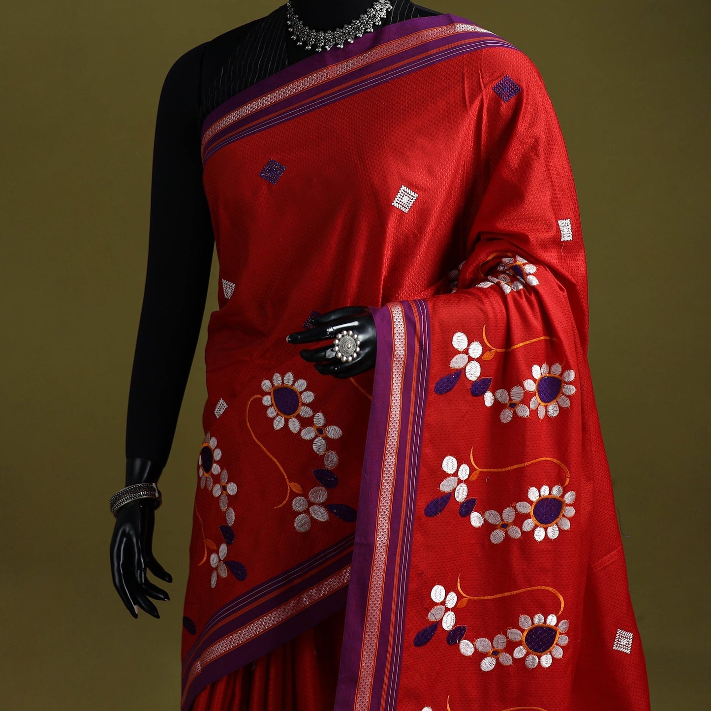 Nath work silk cotton khun saree 06 - handcrafted