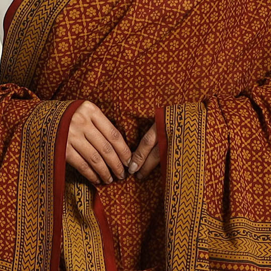 Red Natural Dye Mul Cotton Bagh Print Dupatta