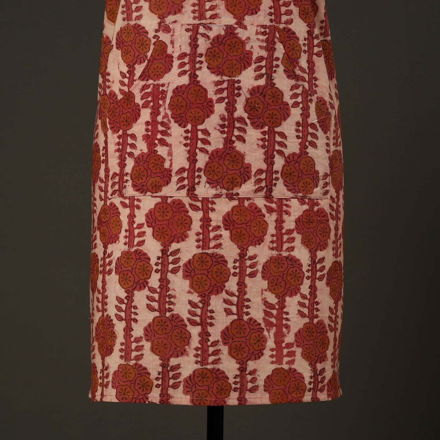 Red Bagru Block Print Cotton Apron with Pocket