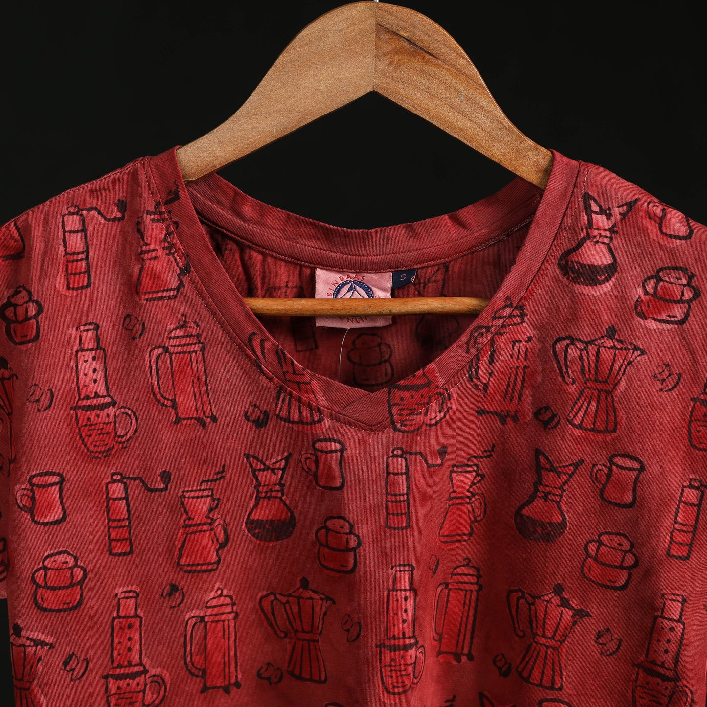 Natural dyed bindaas block art printed cotton v neck