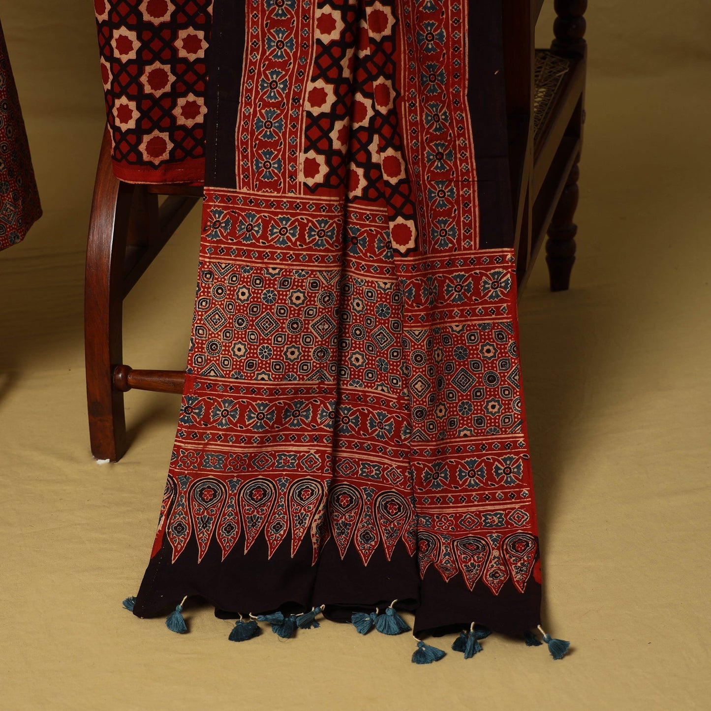 Red - natural dyed 3pc unstitched dress material 06