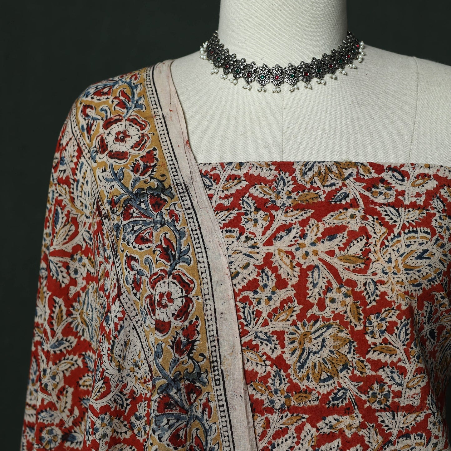 Natural dyed block print cotton pedana kalamkari 2pc