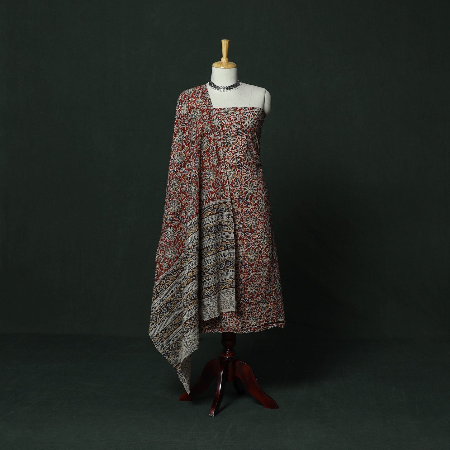 Natural dyed block print cotton pedana kalamkari 2pc