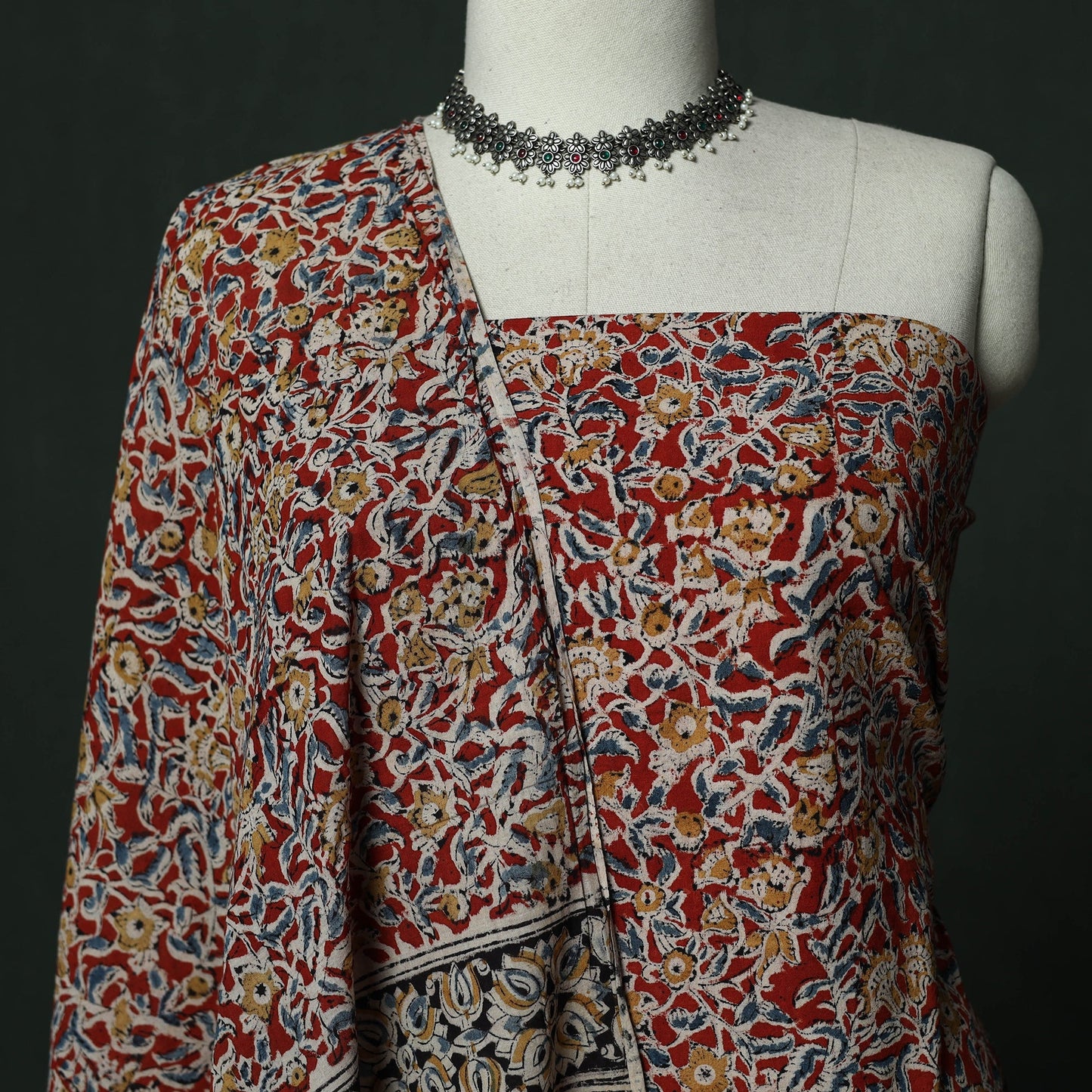 Natural dyed block print cotton pedana kalamkari 2pc