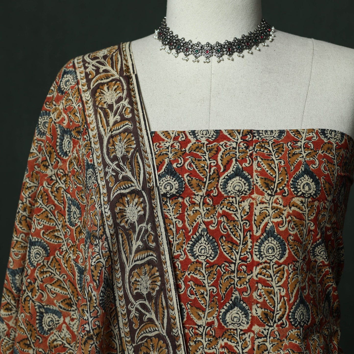 Natural dyed block print cotton pedana kalamkari 2pc