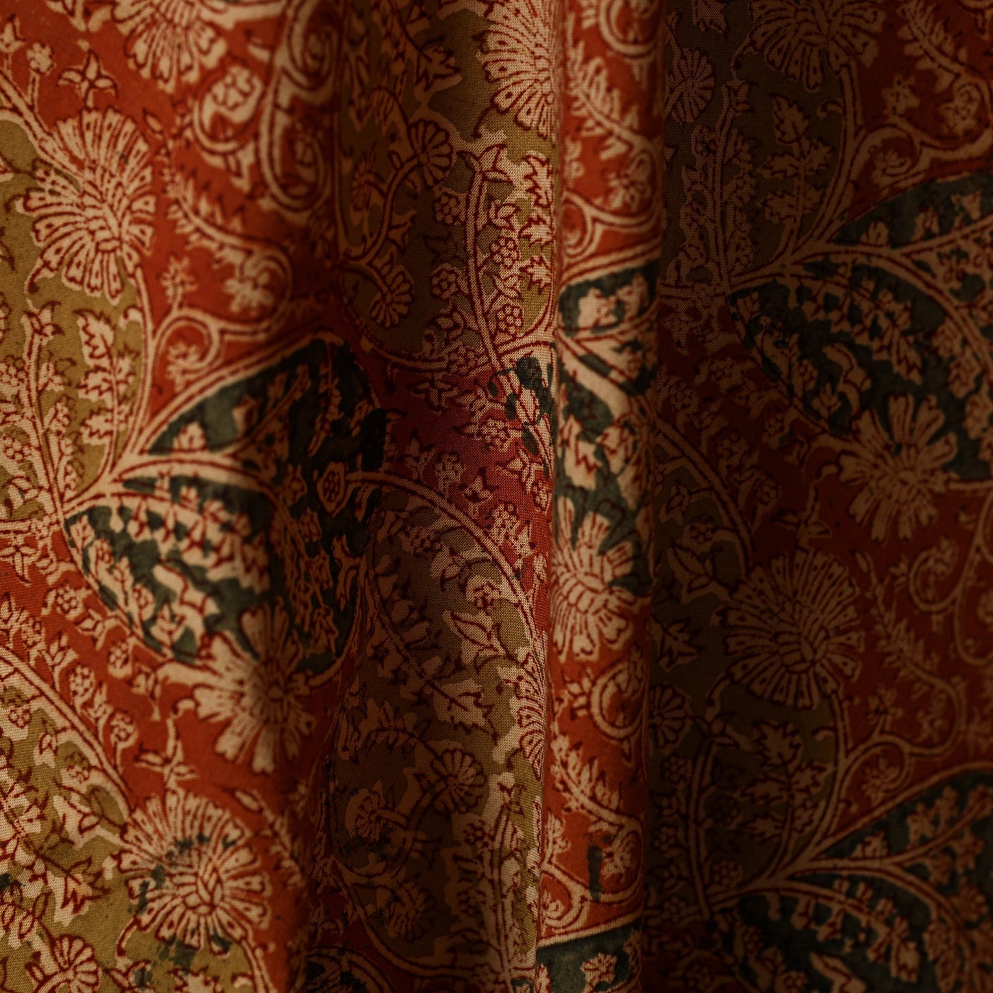 Red - natural dyed cotton pedana kalamkari fabric 03