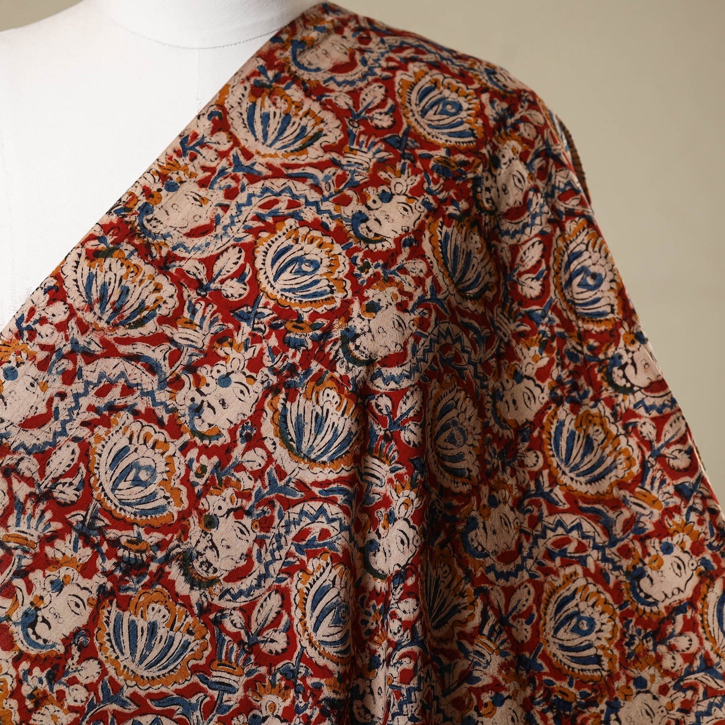 Red - natural dyed cotton pedana kalamkari fabric 22
