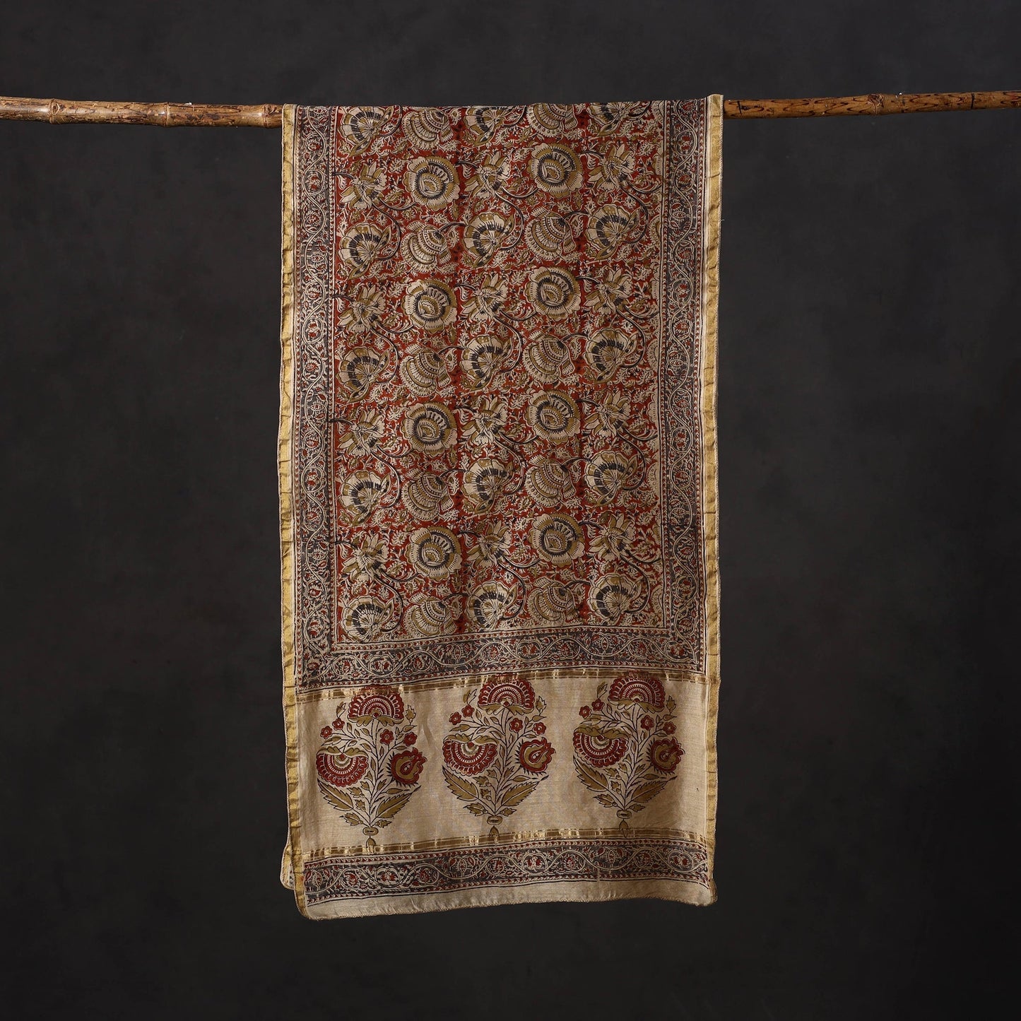 Natural dyed handloom chanderi silk pedana kalamkari stole