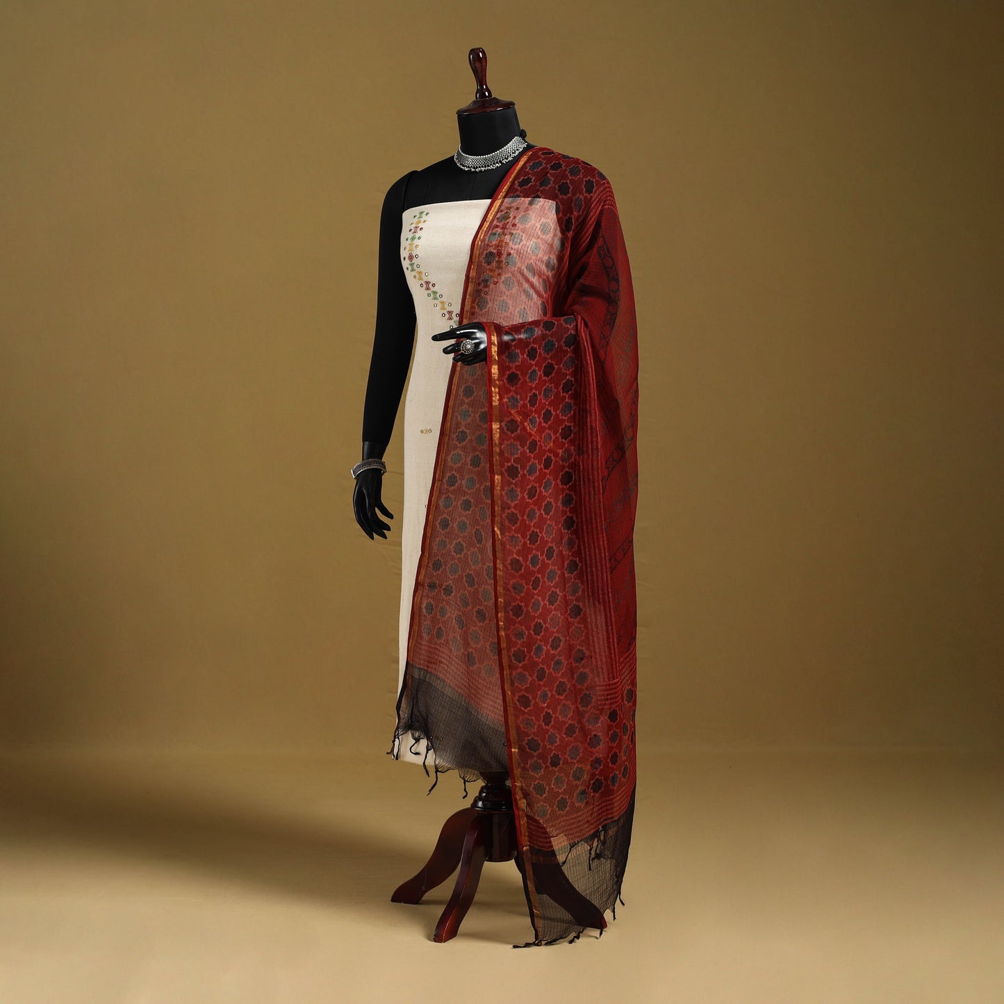 Red - natural dyed kota doria cotton dupatta 06
