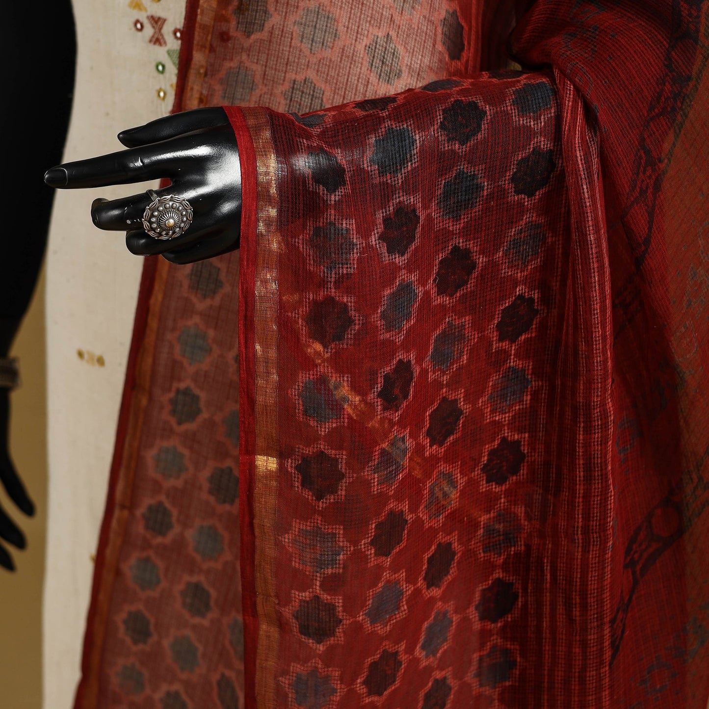 Red - natural dyed kota doria cotton dupatta 06