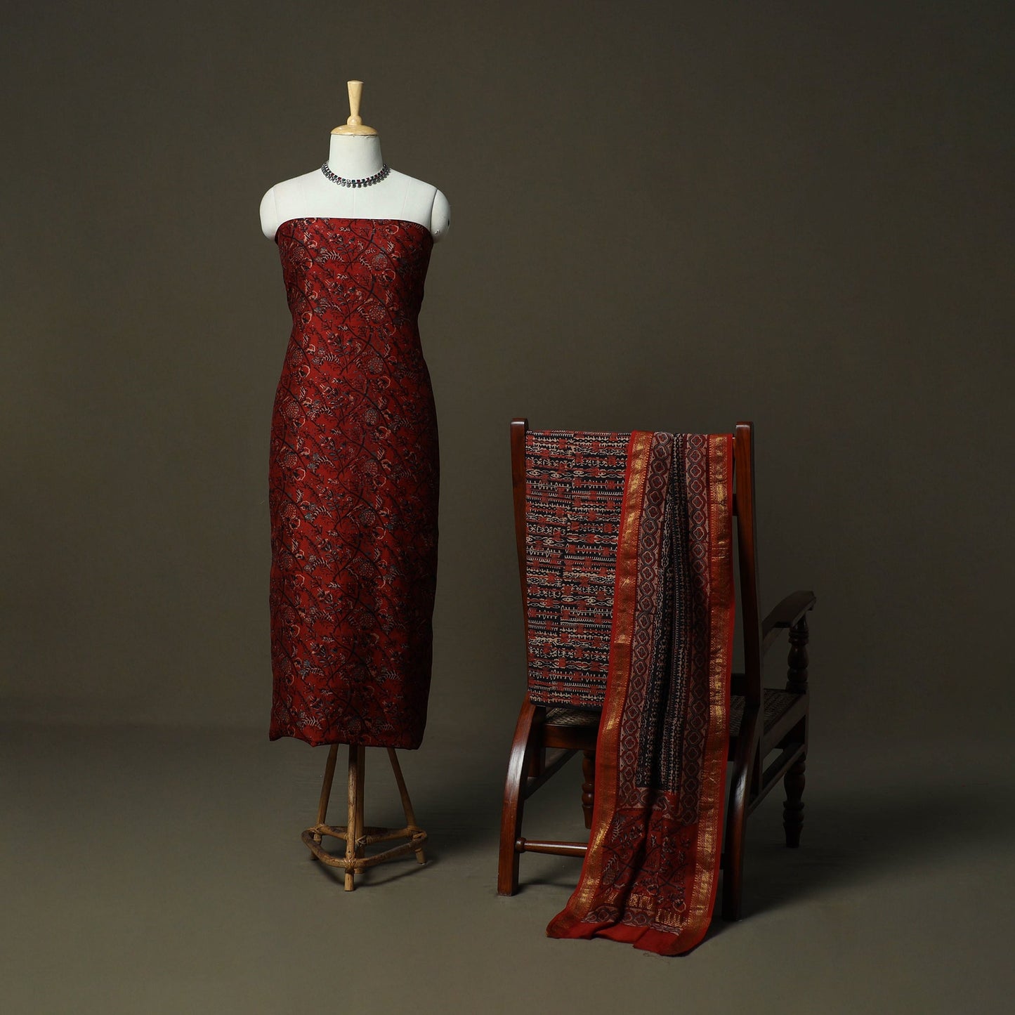 Natural dyed block print maheshwari silk bagru ajrakh 3pc