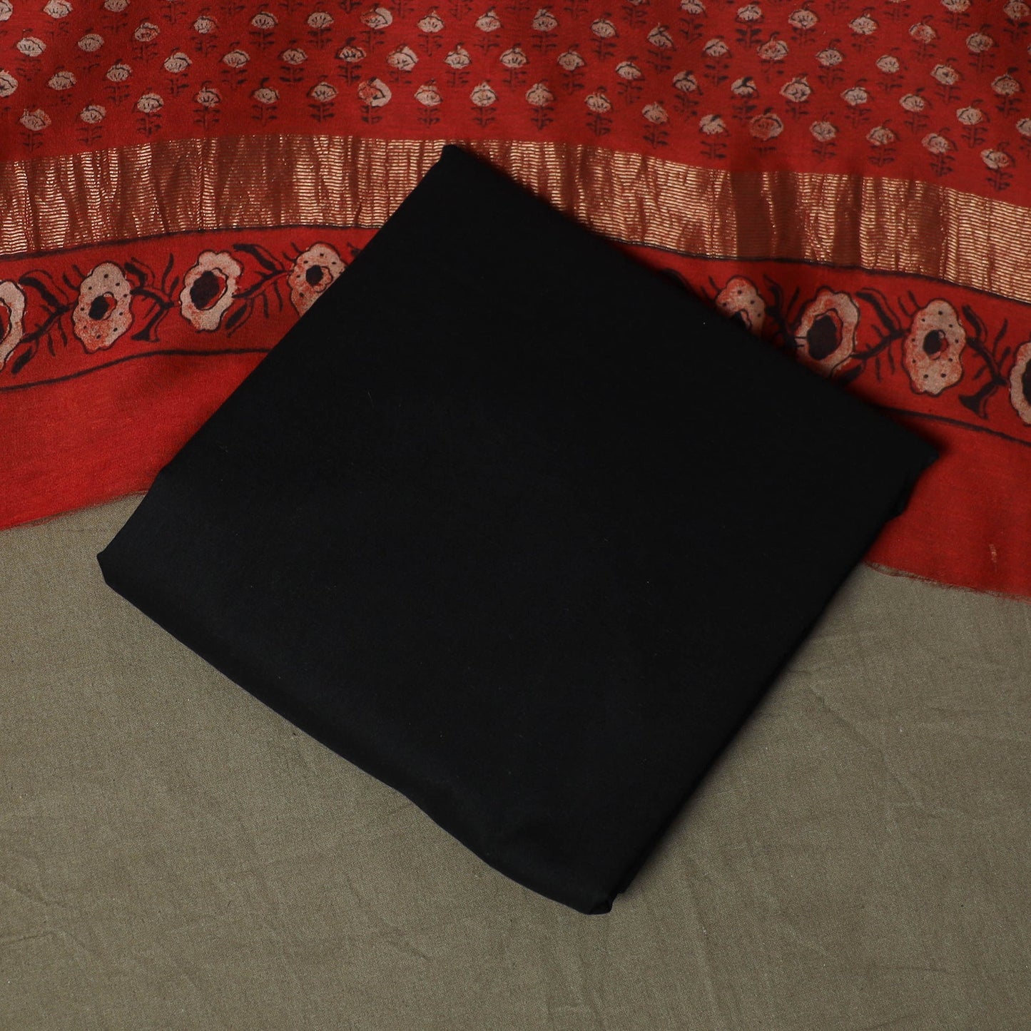 Natural dyed block print maheshwari silk bagru ajrakh 3pc
