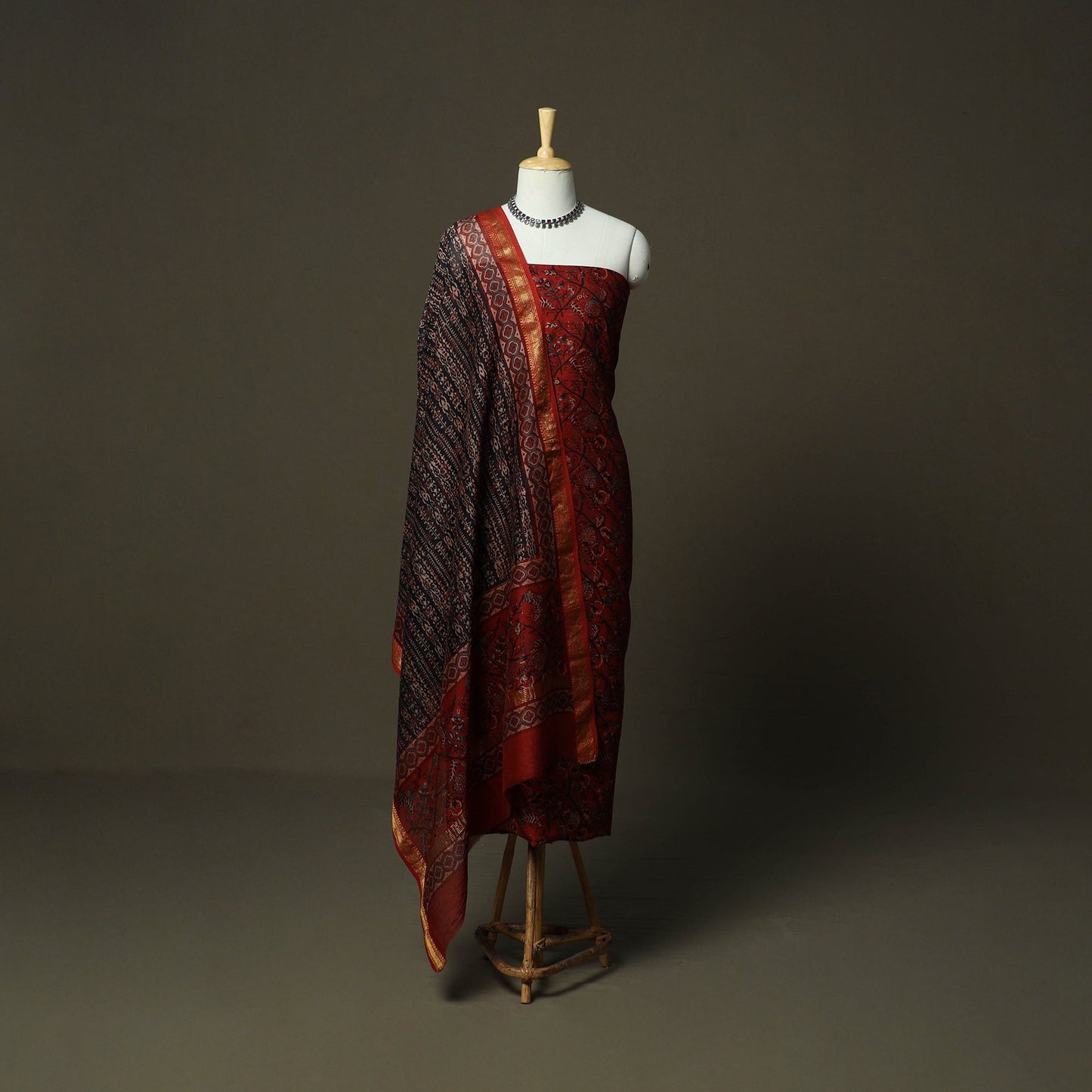 Natural dyed block print maheshwari silk bagru ajrakh 3pc