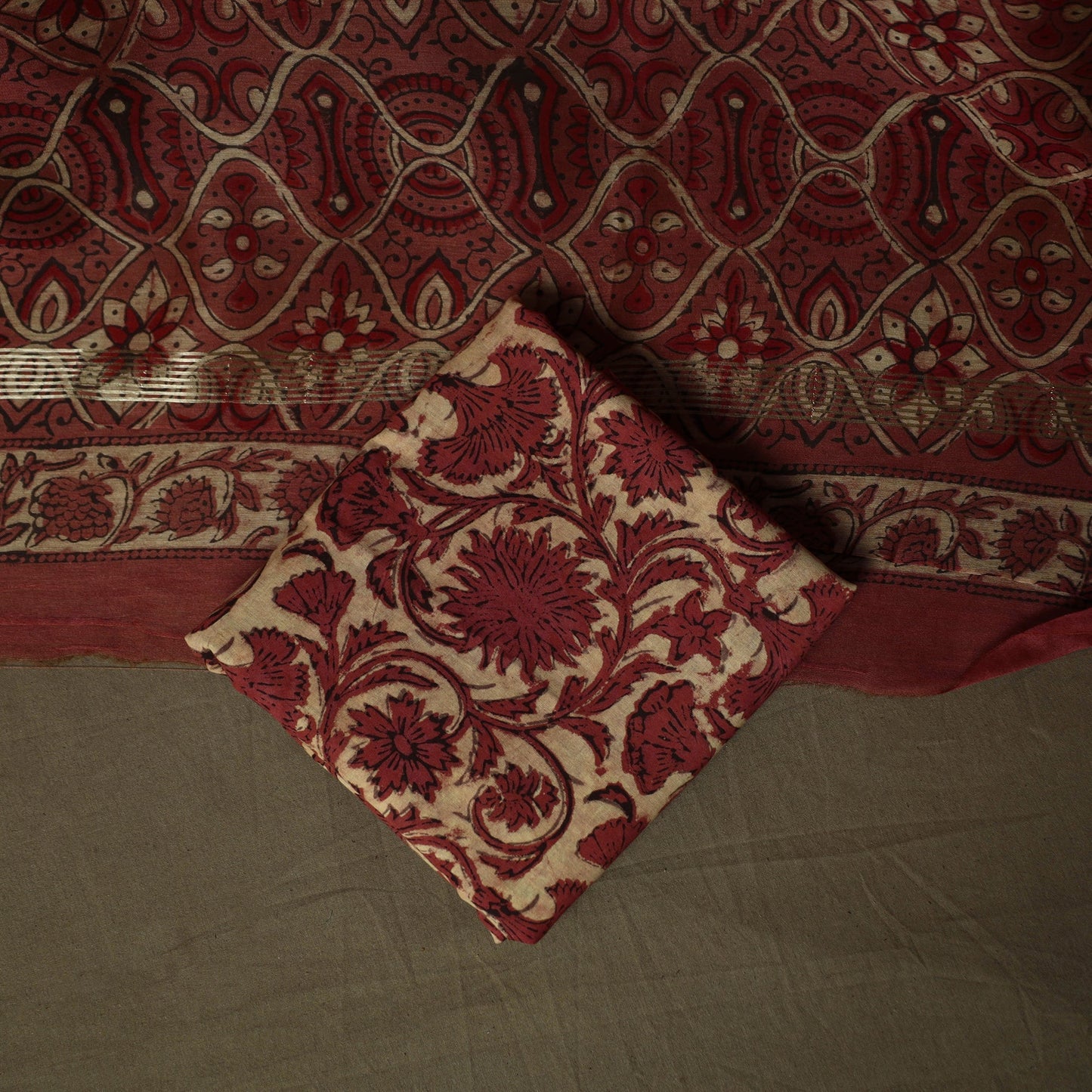 Natural dyed block print maheshwari silk vanaspati bagru