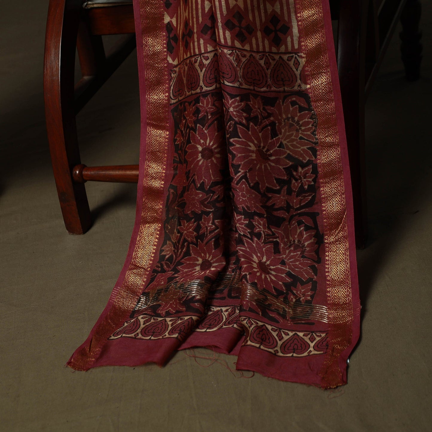 Natural dyed block print maheshwari silk vanaspati bagru