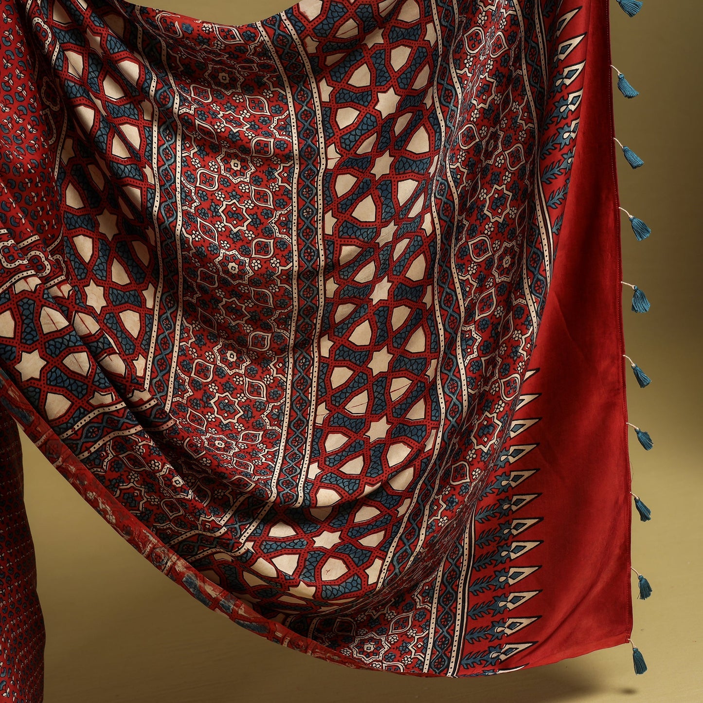 Natural Dyed Block Print Modal Silk Ajrakh Saree