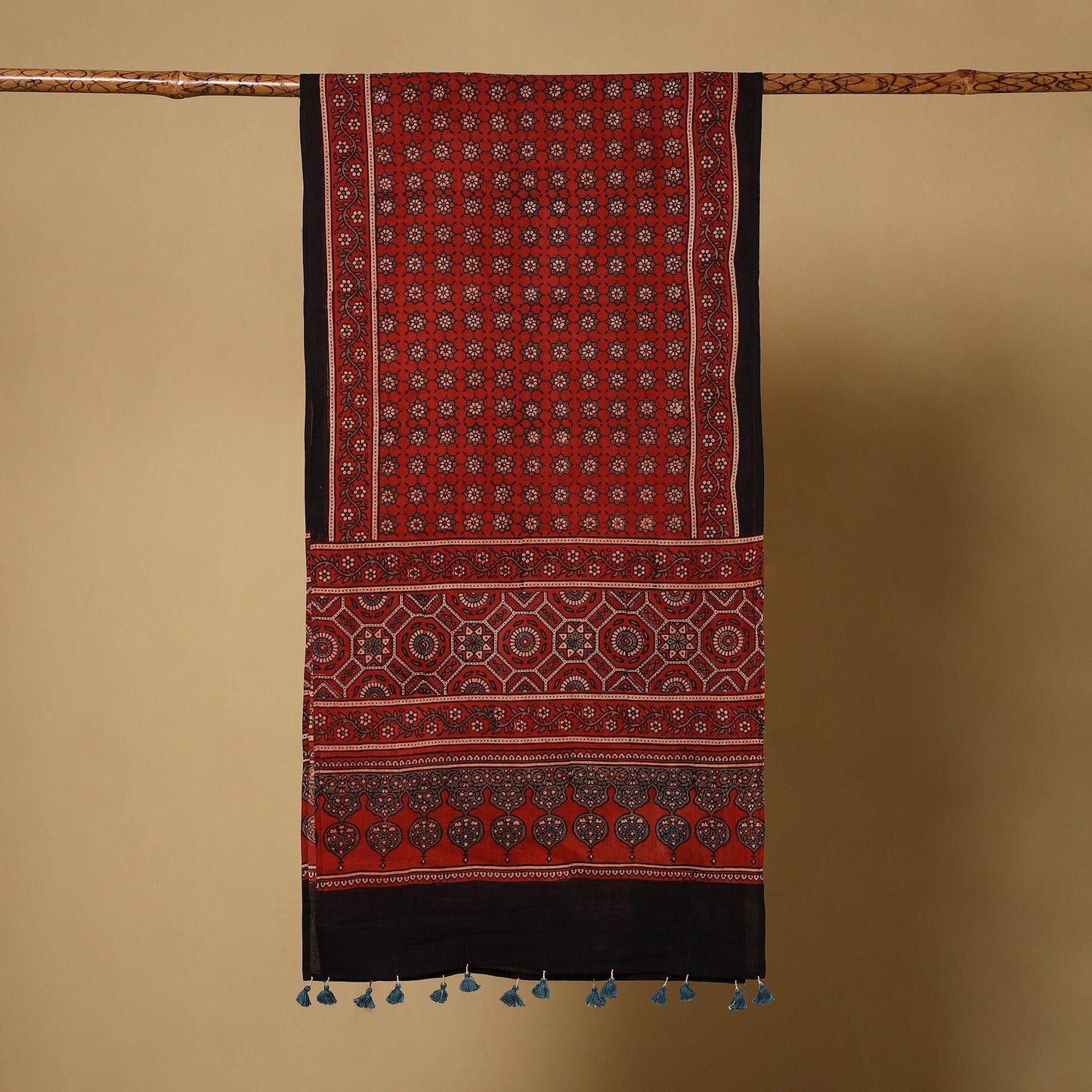 Red Natural Dyed Block Print Mul Cotton Ajrakh Stole