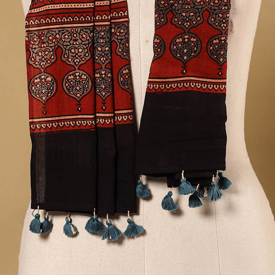 Red Natural Dyed Block Print Mul Cotton Ajrakh Stole