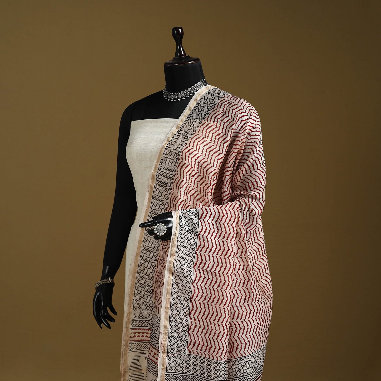 Red - natural dyed printed chanderi silk bagh dupatta 43