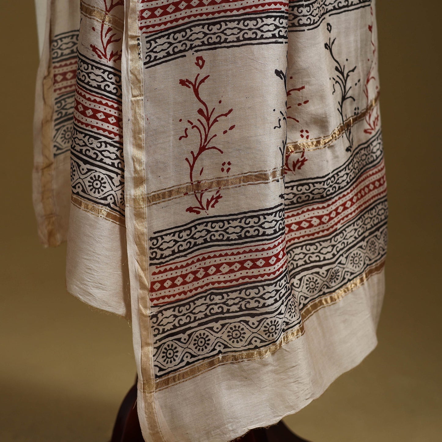 Red - natural dyed printed chanderi silk bagh dupatta 44