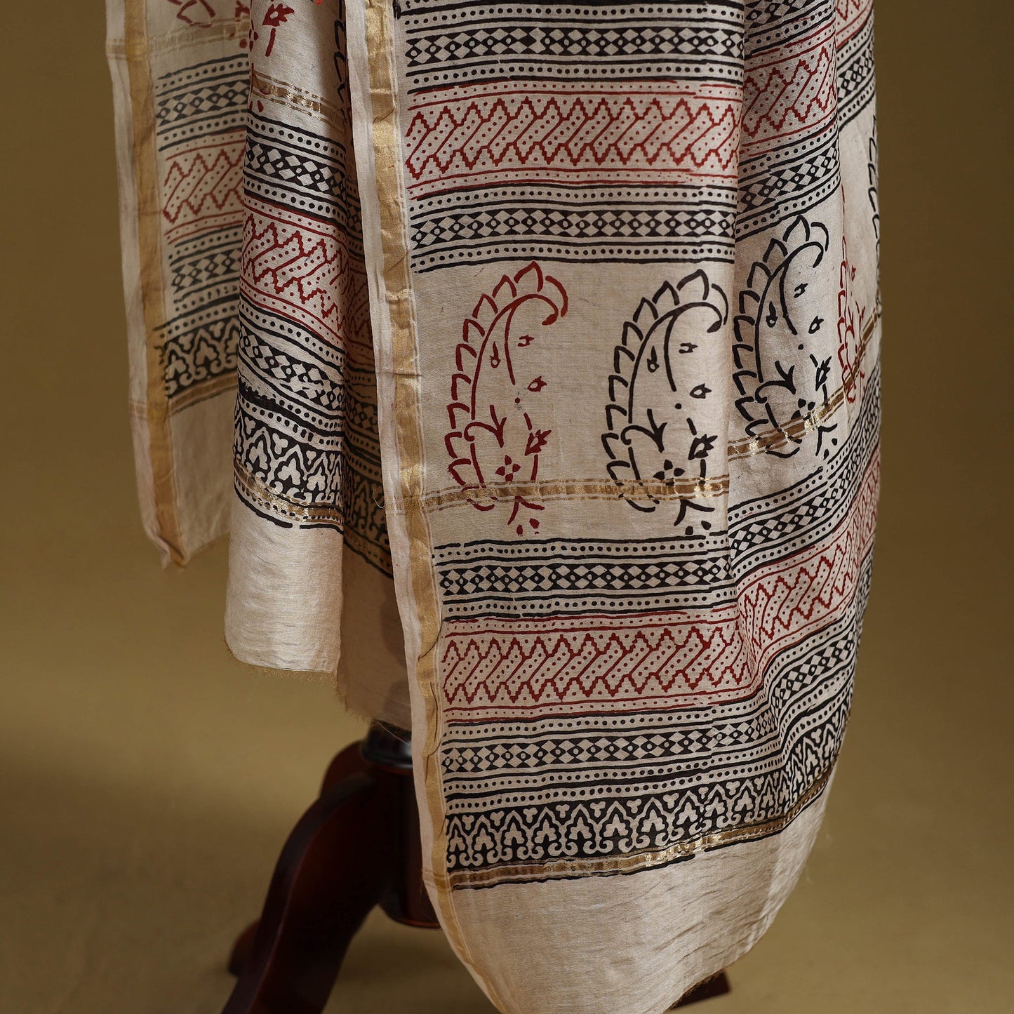 Red - natural dyed printed chanderi silk bagh dupatta 48