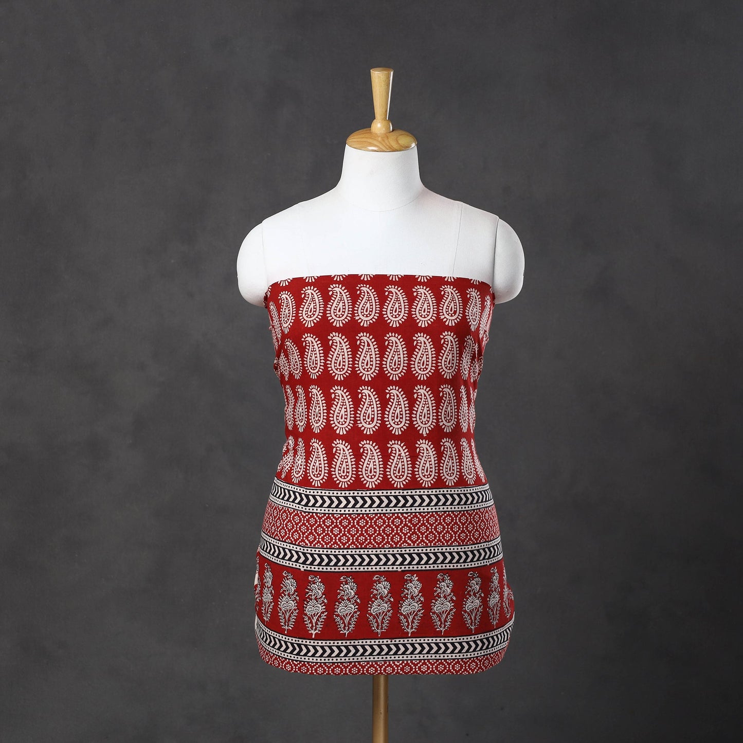 Grey Natural Dyed Cotton Bagh Print Kurta Material