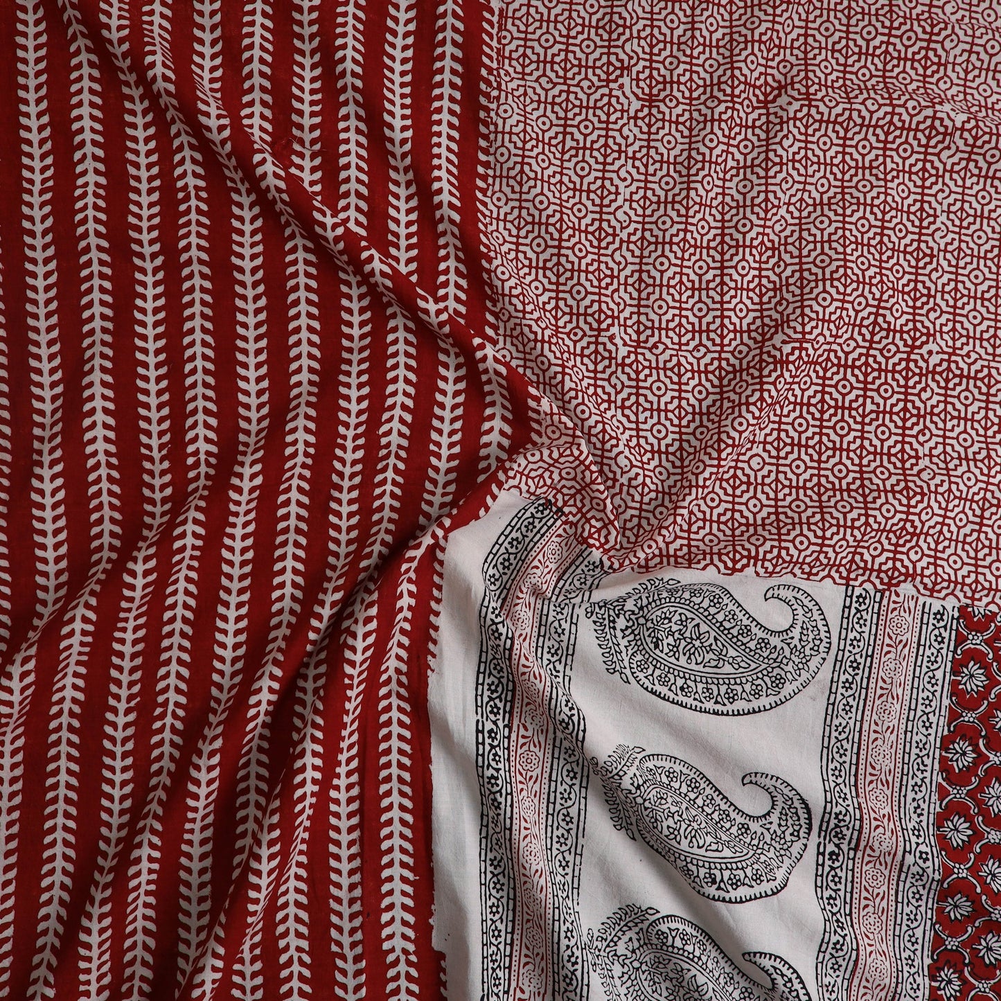 Red Natural Dyed Cotton Bagh Print Kurta Material