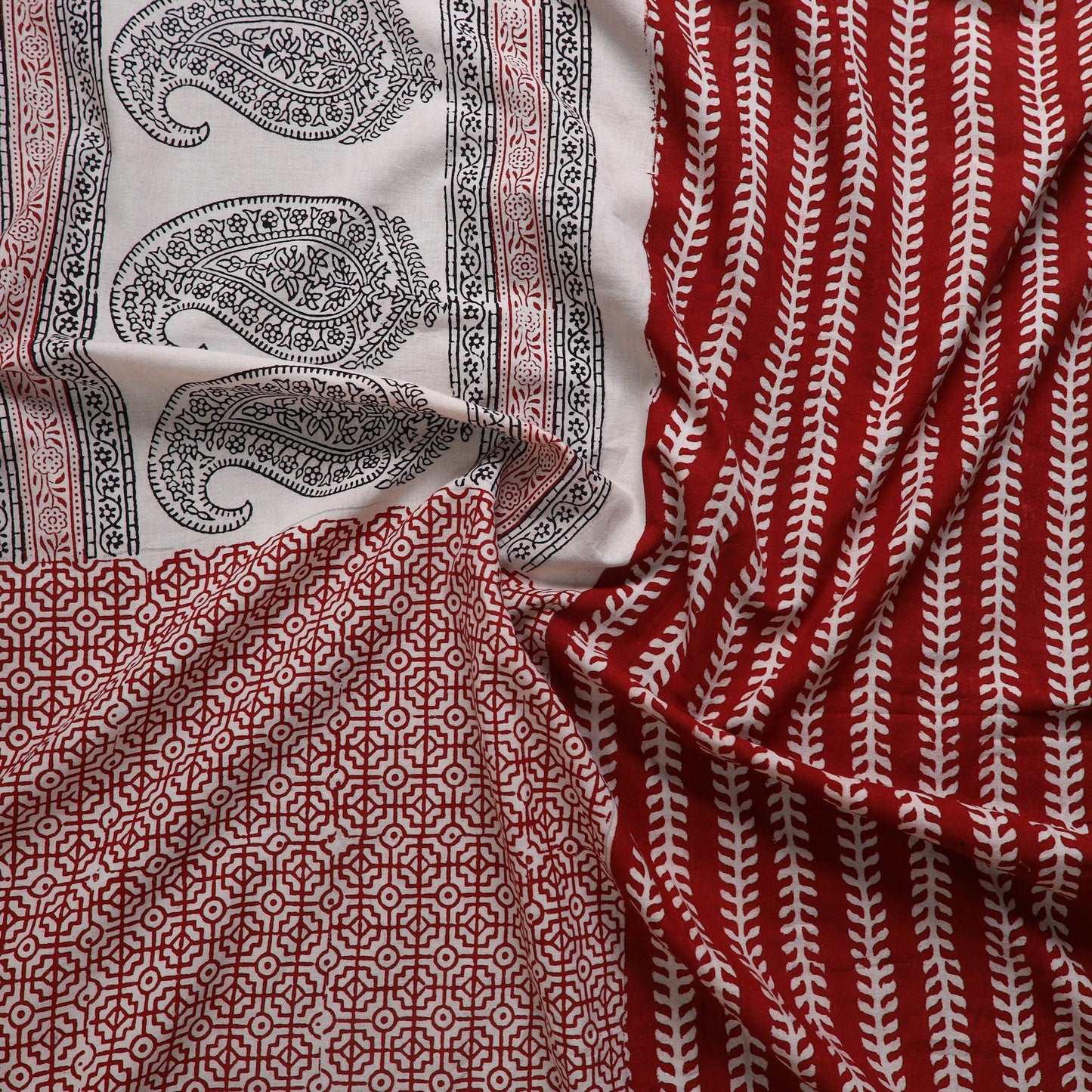 Red Natural Dyed Cotton Bagh Print Kurta Material