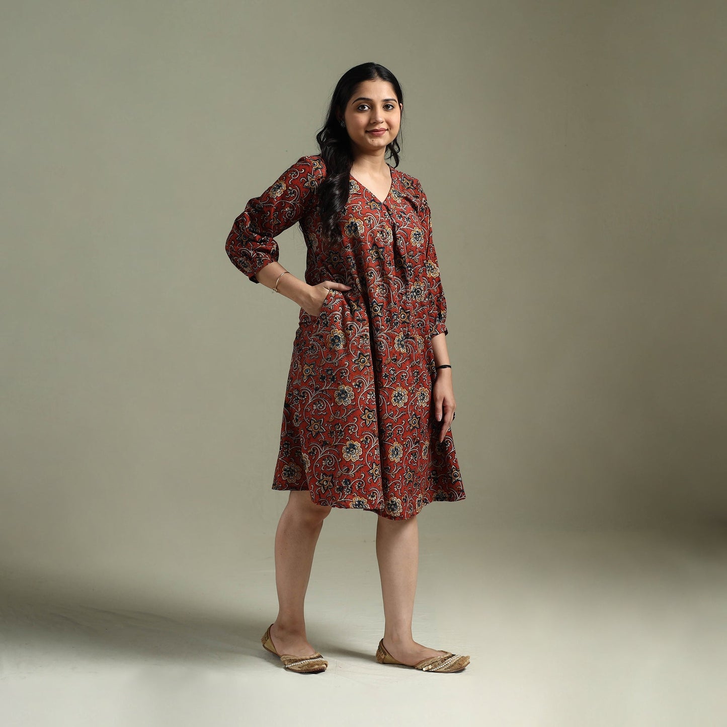 Natural dyed cotton hand block print kalamkari dress 06