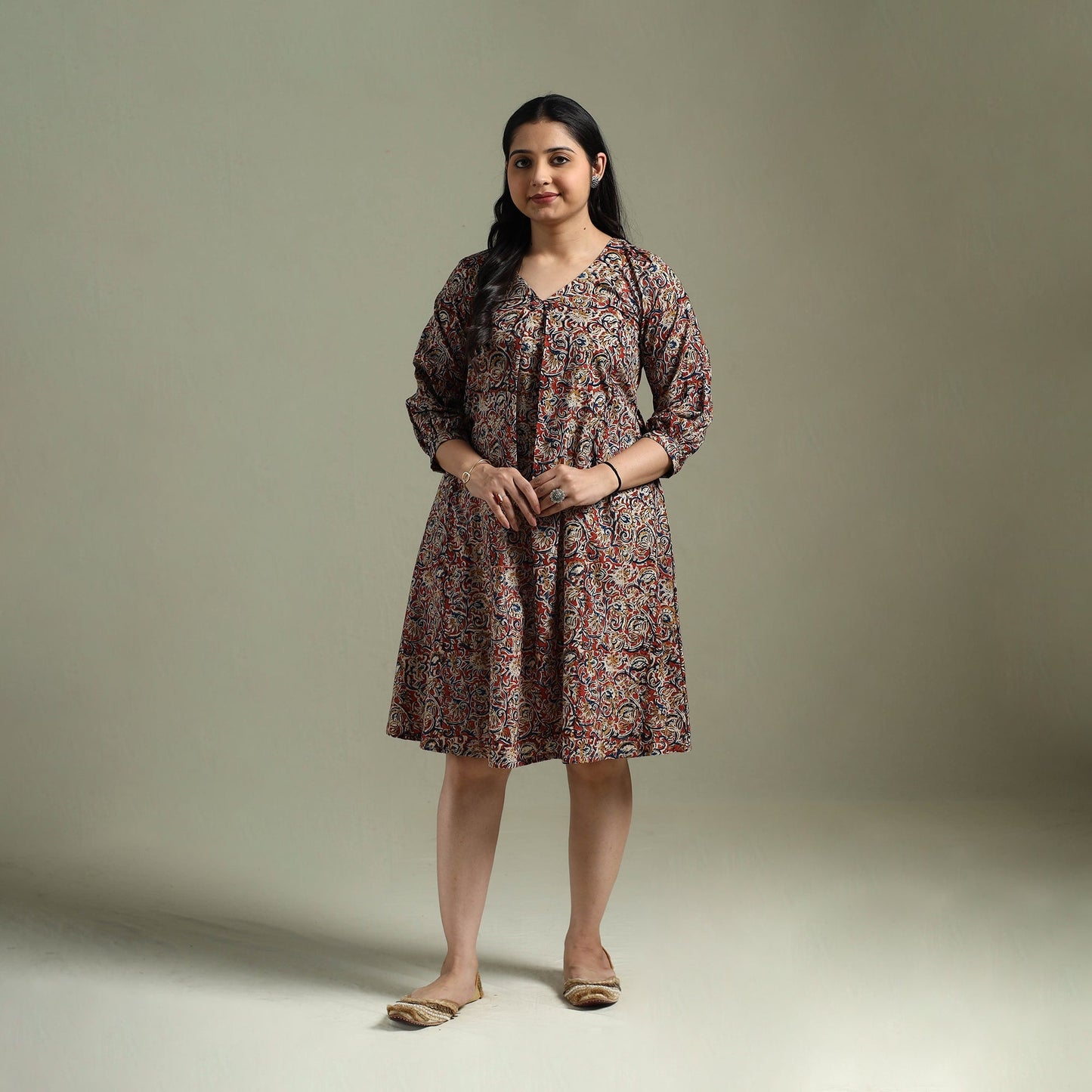 Natural dyed cotton hand block print kalamkari dress 07