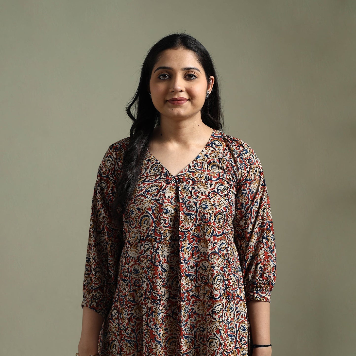 Natural dyed cotton hand block print kalamkari dress 07